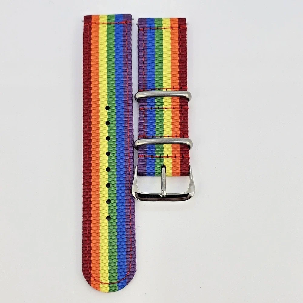 22MM Rainbow Multicolor Canvas Nylon Watch Bands Quick Release‎ Two-Piece Straps